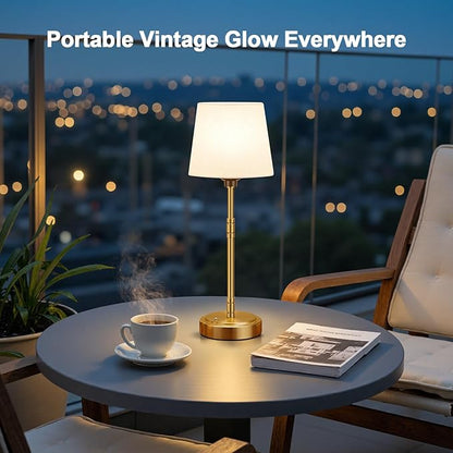 Cordless Table Lamps Set of 2 – Battery Operated Lamp with 7500mAh Rechargeable Battery, Stepless Dimmable Vintage Brushed Gold Desk Wireless Lamps for Dining Room, Nightstand & Patio (Bulbs Included)