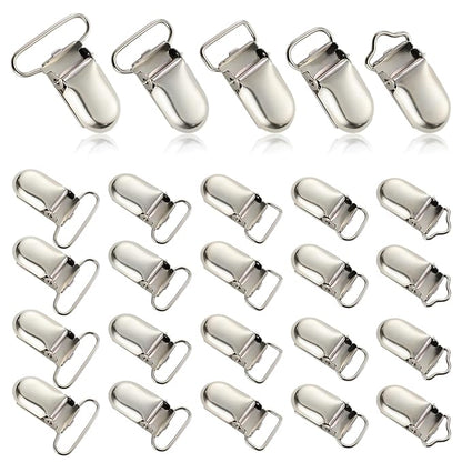 25 PCS Baby Girl Pacifier Metal Clip DIY Suspender Clips for Stroller Toy Straps Bibs Fasteners Supplies Garters Crafting Making Hardware Bulk (5-Styles, Silver)