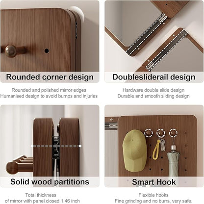 KungFuWood Full Length Mirror with Shelf and Hooks,Entry Way Mirrors for Wall,Wall Mirror with Shelf,Wall Mirror with Storage Multifunctional Design Panel,Living Room