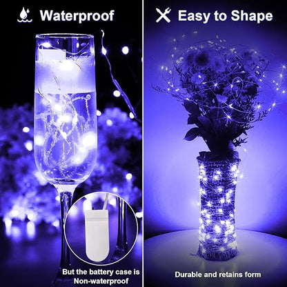 12 Pack Black Light Fairy Battery Operated UV Waterproof Silver Wire 7 Ft 20 Led Firefly Starry Moon Lights for DIY Glow Party Body Paint Halloween Decor