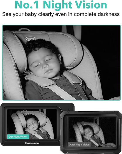 5'' Baby Car Camera with NO.1 Night Vision, USB Powered, Mirror/Normal Mode, 1080P IPS Crystal-Clear Car Baby Monitor With Brightness Setting & 3X Zoom, infant Backseat Camera, S100U, 5inch Black