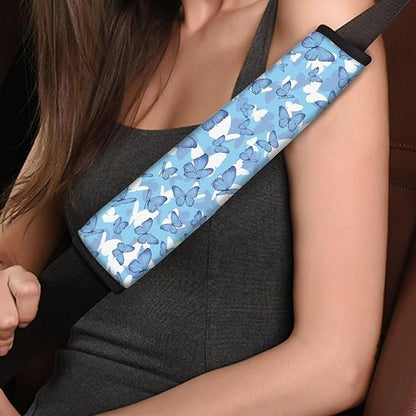 Car Seat Shoulder Strap Pads White Seat Belt Covers Blue Butterfly Seat Belt Shoulder Strap Pad Seat Belt Covers for Women Seat Belt Covers for Adults 2 Pack Seat Belt Cover Car Accessories