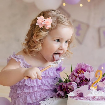 Pink Birthday Hair Bow for Baby Girls - 2Pcs Peach Sprinkle Hair Clips for 2nd Birthday Glitter Baby Bow Party Decorations for Girls Toddlers Hair Accessories (Pink-2 Years)