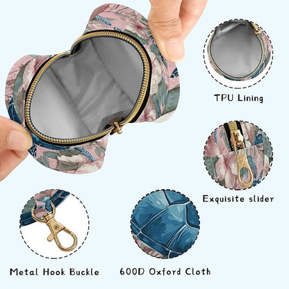 Pacifier Holder with Clip Pacifier Case for Diaper Bag Round Baby Pacifier Pouch Box Bag Portable Sea Turtles and Pink Hibiscus