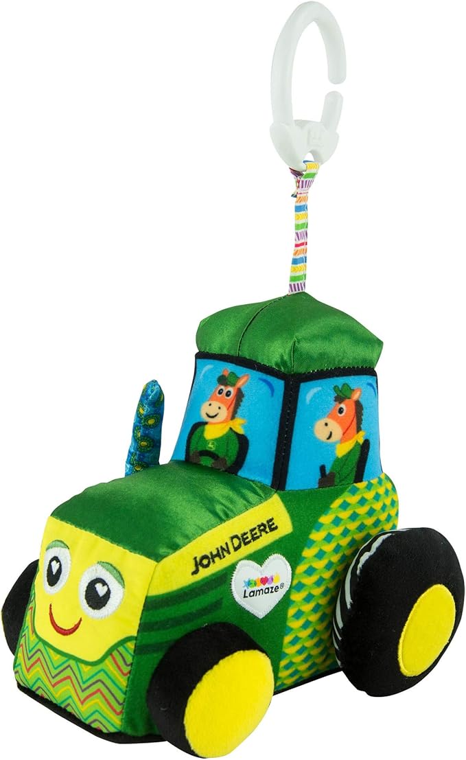Lamaze John Deere Tractor Car Seat and Stroller Toy - Soft Hanging Toy With High Contrast Colors for Travel - Baby Crinkle Toy Ages 0 Months and Up
