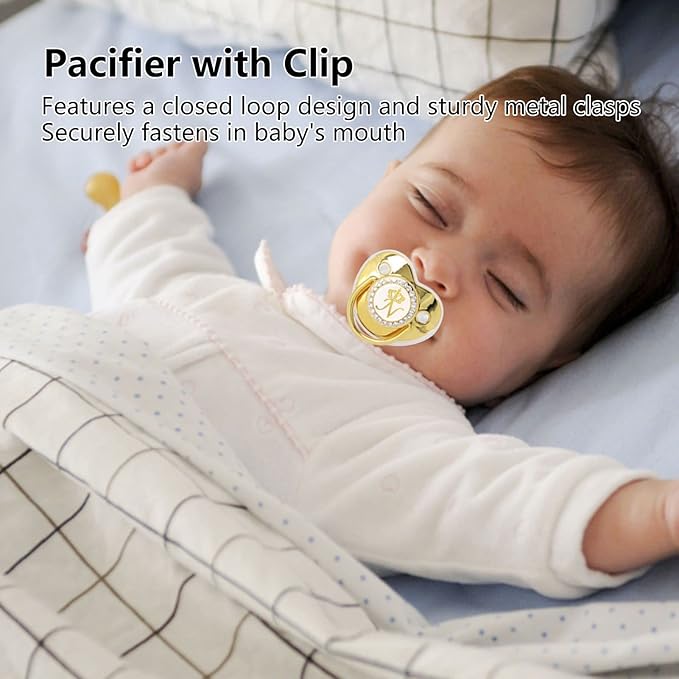 Personalized Golden Letter Baby Pacifier with Clips, Anti-Dust Cover, Letter N Design for Newborn Photography, Baby Shower