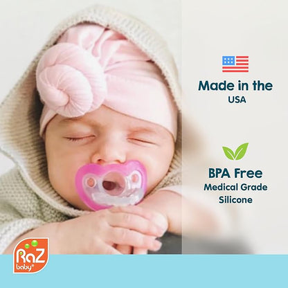 RaZbaby Jollypop Pacifier for Newborns & Up, USA Made, Natural Shaped Orthodontic Binky, Lovingly Shared in NICUs & Hospitals Worldwide, Medical-Grade 100% BPA-Free - 0-3 Months, 10 Pack - Teal