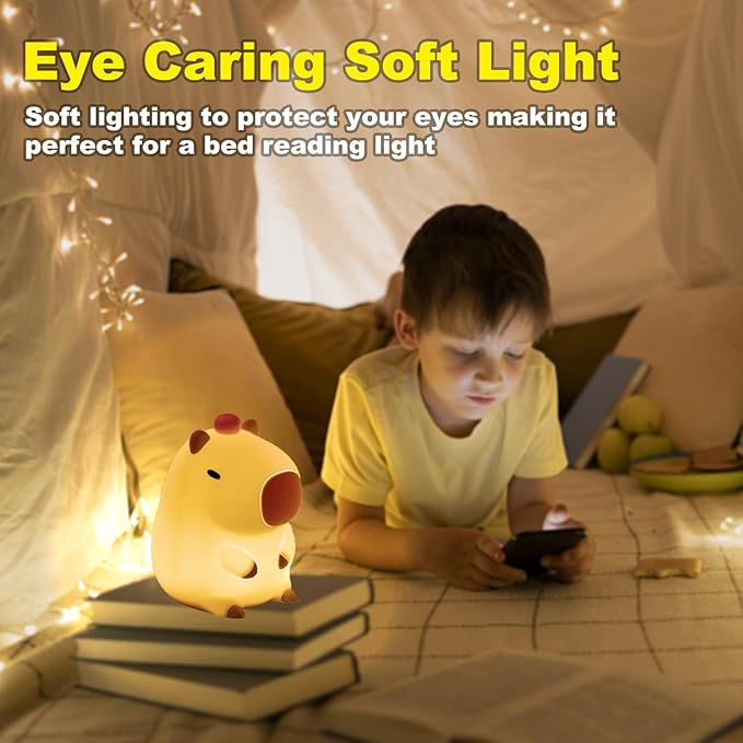ShopHar Capybara Night Light, Cute Adorable Animal Nursery LED Night Lamp, USB Rechargeable Timing Dimming Sleep Table Lamp with Touch Sensor for Bedrooms, Living Room