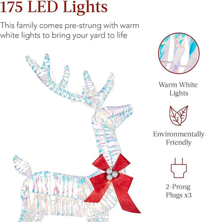 Best Choice Products 4ft 3-Piece 2D Lighted Christmas Deer Family Set, Large Outdoor Yard Reindeer Holiday Decoration with 175 LED Lights, Stakes, Zip Ties - Iridecent