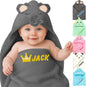 Personalized Baby Towels Hooded with Name, Custom Toddler Coral Velvet Fleece Bath Towel with Hood for Girl Boy, Customized Newborn Gifts - Printed (Grey Elephant)