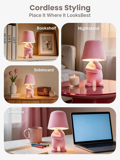 Modern Table Lamp for Youth: Rechargeable Cute Light for Kids Child Teen - Gift for Birthday Christmas Halloween Easter (Pink)