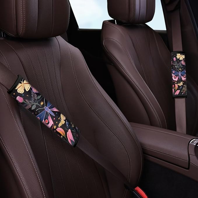 Butterfly Car Seat Belt Pads Black Seat Belt Pads for Adults Seat Belt Cushion Universal Seatbelt Covers 4 Pieces Auto Seat Strap Pads