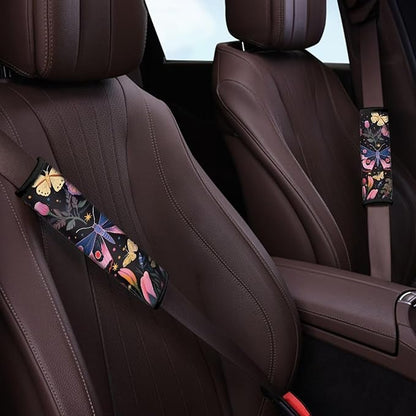 Butterfly Car Seat Belt Pads Black Seat Belt Pads for Adults Seat Belt Cushion Universal Seatbelt Covers 4 Pieces Auto Seat Strap Pads