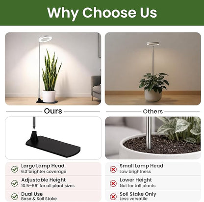 LBW Grow Lights for Indoor Plants, 6.3" Full Spectrum Plant Light with Base, 59" Height Adjustable Grow Lamp, 6/8/12/16H Auto Timer, 3 Color, 5 Dimmable Level, for Tall Large Plants, White, 2 Pack