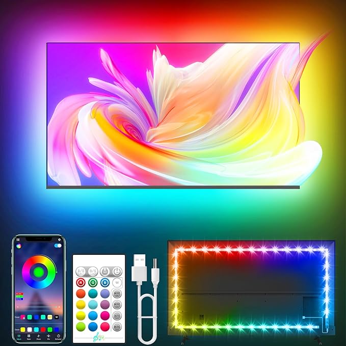 Tyute TV LED Lights, 16.4ft LED Lights for 45-75 Inch TV Behind Lighting, RGB Color Changing TV Backlight with APP & Remote Control, Music Sync USB LED Strip Light for Bedroom Gaming Room Decor