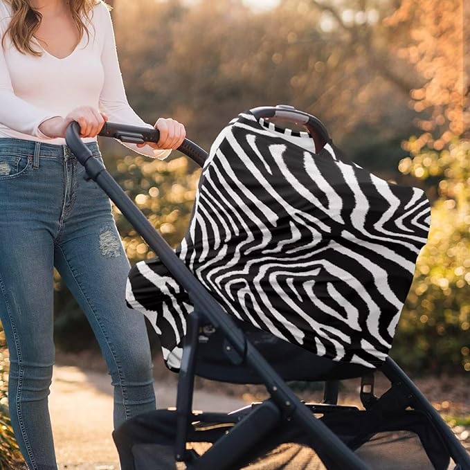 Forchrinse Zebra Stripes Baby Car Seat Canopy for Boys Girls-Soft Nursing Breastfeeding Cover Multi-use Stroller Cover Washable