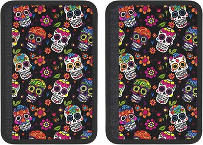 Sugar Skulls Flowers Seat Belt Cover Fits Cars Trucks SUV Sedans Sweat Absorption Car Seatbelt Strap Cover, Auto Interior Accessories Protecto
