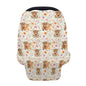 5-in-1 Unisex Highland Cow Pattern Baby Carseat Stroller Cover for Boys Girls, Western Farm Cow Flowers Floral Infant Toddler Privacy Nursing Breastfeeding Canopy, Grocery Shopping Cart Cover-24x28