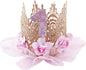 June Bloomy Baby Golden Lace Rose Flower Crown 1st Birthday Headband Princess Tiara