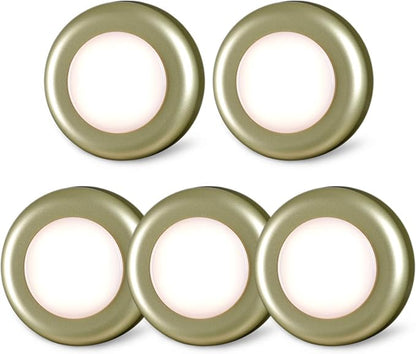 STAR-SPANGLED 5 Pack 2.8” Push Tap Lights, Stick on Touch Puck Lights AAA Battery Operated, LED Sticky Button Lamps for Classroom, Kitchen, Under Cabinet, Closet (Golden, Warm White)