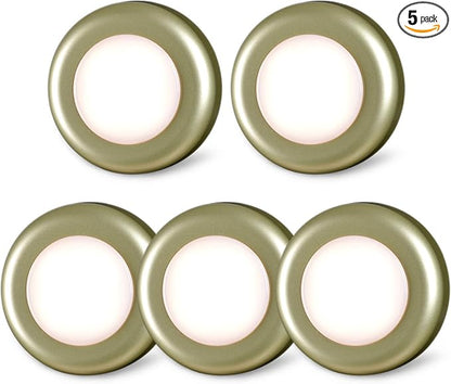 STAR-SPANGLED 5 Pack 2.8” Push Tap Lights, Stick on Touch Puck Lights AAA Battery Operated, LED Sticky Button Lamps for Classroom, Kitchen, Under Cabinet, Closet (Golden, Warm White)