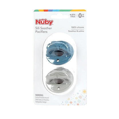 Nuby 3-D Sili Soother Pacifiers with Soft Handle and Two Safety Air Holes, 2 Pack, 0+ Months, Purple Bow and Pink Flowers