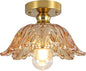 Vintage Semi Flush Mount Ceiling Light, Glass Semi Flush Mount Ceiling Light with Amber Floral Glass Shade, Gold Metal E26 Vintage Flush Mount Ceiling Light for Kitchen Dining Room Bedroom Hallway