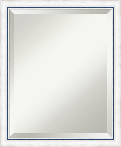 Amanti Art White Bathroom Mirror for Over Sink, 22x18 Morgan White Blue Rectangle Vanity Mirror, Small Modern Contemporary Wood Frame, Hangs Horizonally and Vertically, Bathroom Wall Decor, Beveled