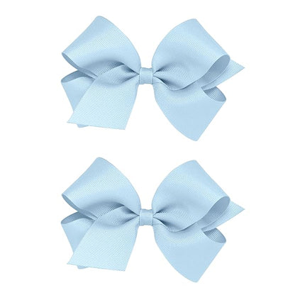Wee Ones Girls 2 Pack Grosgrain Hair Bows with Plain Wrap Centre on a Wee Stay No Slip Clip, Medium, Millenium Blue