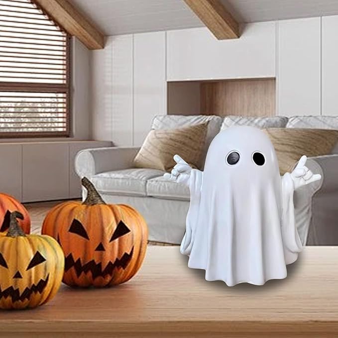 Halloween Ghost Figurine, Resin Cute Finger Ghost Statue, Funny Decor for Halloween Decorations Desk Indoor and Porch Spooky Home Decor