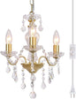 Plug in Modern 3-Light Gold Chandelier with Glass Crystals, Candle Style Pendant Light Fixtures for Living Room, Girls Room, Kitchen Island, Entryway
