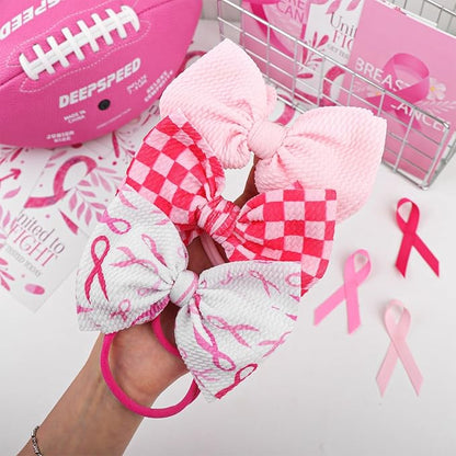 YanJie 3PCS 4.5’’ Breast Cancer Awareness Bows for Baby Girls Pink Headbands Checkered Headband Cancer Awareness Items Hair Accessories for Newborns