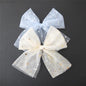 Large Tulle Bow Hair Clips for Baby Girls - Lace Hair Bows, Women's Cottagecore Barrettes - Lightweight Gauze - Moon Star & Blue Foil