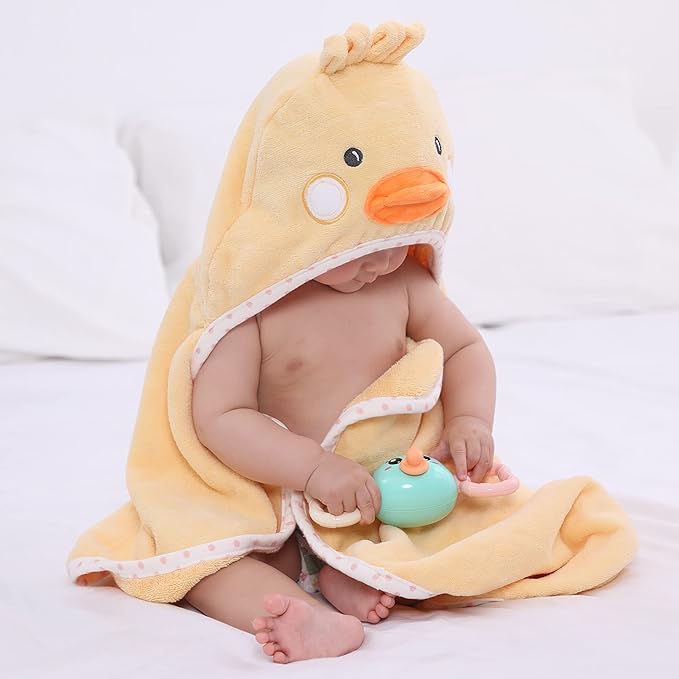 TBEZY Baby Hooded Towel with Unique Animal Design Ultra Soft Thick Cotton Bath Towel for Newborn (Chick)