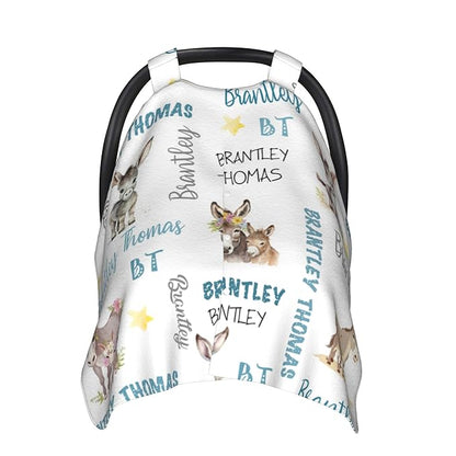 Custom Baby Car Seat Canopy Personalized Car Seat Covers with Name for Baby Boys Girls Customized Donkey Nursing Breastfeeding Cover Infant Carseat Canopies Newborn Minky Baby Blanket