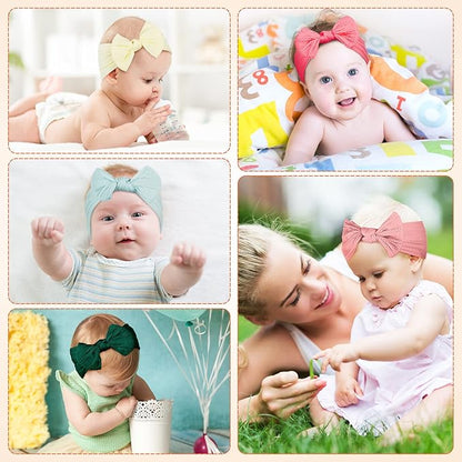 Janinka 32 Pcs Baby Nylon Headbands Hairbands with Bows Elastics Handmade Hair Accessories Stretchy Headband Jacquard Design for Newborn Infant Baby Toddlers Kids(Classic)