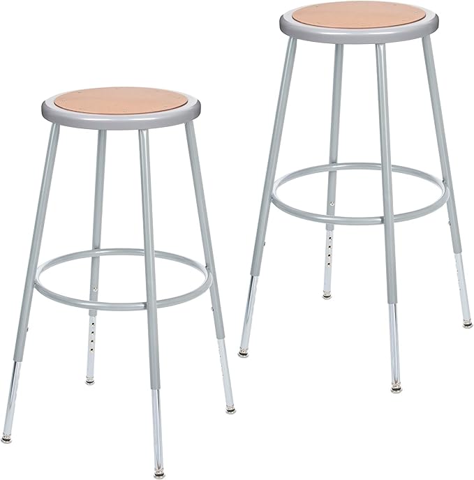 OEF Furnishings (2 Pack Height Adjustable Steel Stools, Grey, 25-33"