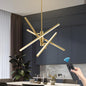 Modern Gold Chandelier Light Fixtures: LED 4-Light Sputnik Dining Room Chandeliers Linear Pendant Lights Fixture Over Table Dimmable with Remote for Kitchen Island Living Room