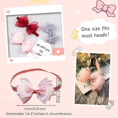 Cute Lace Bow Baby Girls Headbands Large Knot Hair Band Soft Chiffon Hairband Elastic Shower Hair Accessories for Newborn Infant Toddler Kids (Pink A, Elastic)