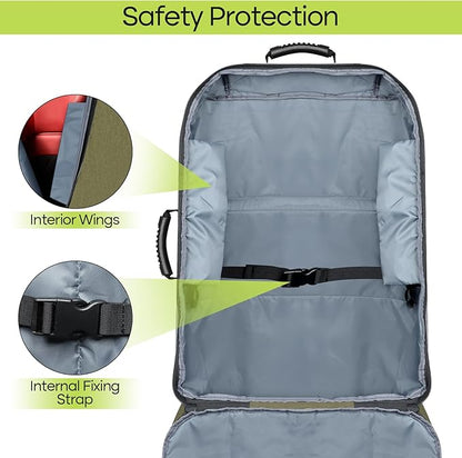 ZRRAJOY Padded Car Seat Travel Bag for Airplane, Heavy Duty Backpack for Air Travel, Water-Resistant Carrier with Shoulder Strap, Fits Most Car Seats (Green)