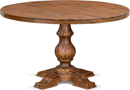I5DA5-50N-32 5-Piece Modern Dining Table Set with Polyester Fabric 4 Light Beige kitchen chairs, Button-Tufted Backs, and a 54"Round Table in Antique Walnut Finish.
