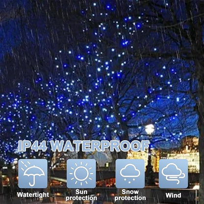 LAMPHOME 165FT 500 LED Blue White String Lights, 16 Modes Plug in Mini Fairy Lights, Waterproof Outdoor Christmas Lights for Hanukkah Xmas Tree Garland Bedroom Ocean Party July 4th Patriotic Decor