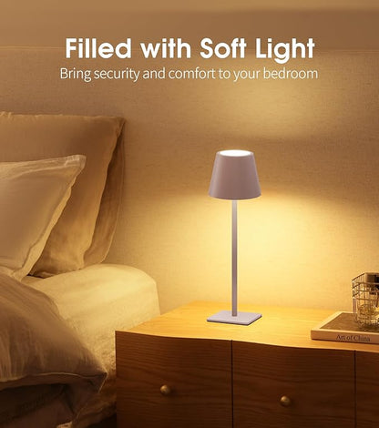 UME 3 Pack Cordless Table Lamp, Battery Operated Lamp - Portable Waterproof Rechargeable Table Lamp w/ 3 Color Temps & Stepless Dimming for Dinner, Desk, Cafe, Outdoor (Pink)