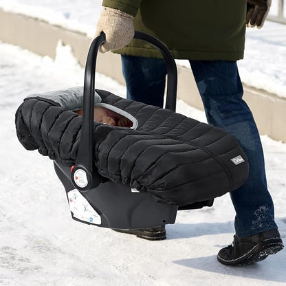 Orzbow Car Seat Cover Baby, Winter Car Seat Cover for Infant Boys & Girls, Warm Carseat Covers Baby with Plush Lining for Cold Weather, Waterproof, Universal Fit, Newborn Essentials, Black