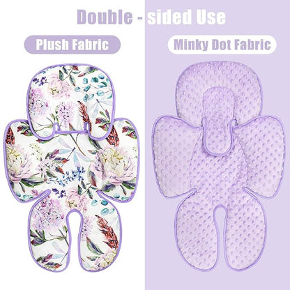 Infant Car Seat Insert for Newborn Girls Boys, HNHUAMING 2 In 1 Reversible Baby Car Seat Head & Body Support, Extra Soft Baby Car Seat Cushion Insert for Strollers, Swings, and Bouncers, Purple Floral