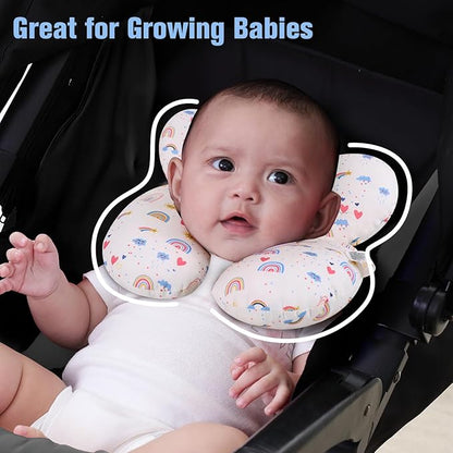 KAKIBLIN Baby Travel Pillow,Upgraded Baby Neck Pillows for Car Seat,Baby Support Pillow,Infant Neck Pillow for Toddler Head and Neck,Newborn Head Support for Car Seat,Pushchair (Rainbow)