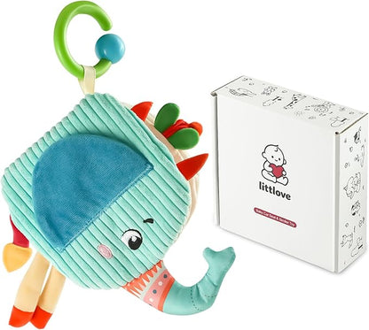 Baby Soft Book Toys for Car Seat 6-12 Months, Sensory Travel Toy 3-6 Months, Montessori Crinkle Busy Book Learning Animals for Roadtrip, Cloth Activity Baby Valentine Gift with Squeaky Textures