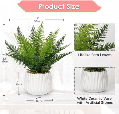 DILATATA Faux Plant Indoor in Ceramic Pot 13" Artificial Potted Fern Fake House Plants for Desk Office Bathroom Garden Decoration
