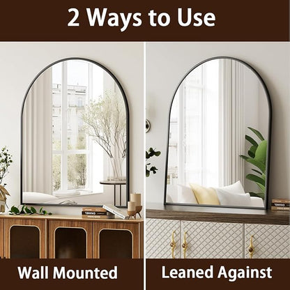 Arched Bathroom Mirror, 32x34 Inch - Wall Mounted Vanity Mirror with Aluminum Alloy Frame - Ideal for Living Room, Bedroom, Bathroom, and Entryway, Hanging or Leaning, Black
