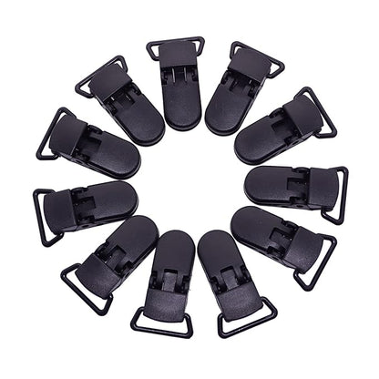 25Pcs Pacifier Clips Holders Suspender Mitten Binky Clip for DIY Dummy Chain Baby Blankets Bib Holder Suit for 20mm Ribbon (Black)